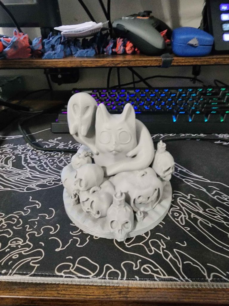 Haunted Halloween Cat – 3D Printed Figurine with Ghosts, Skulls & Pumpkins